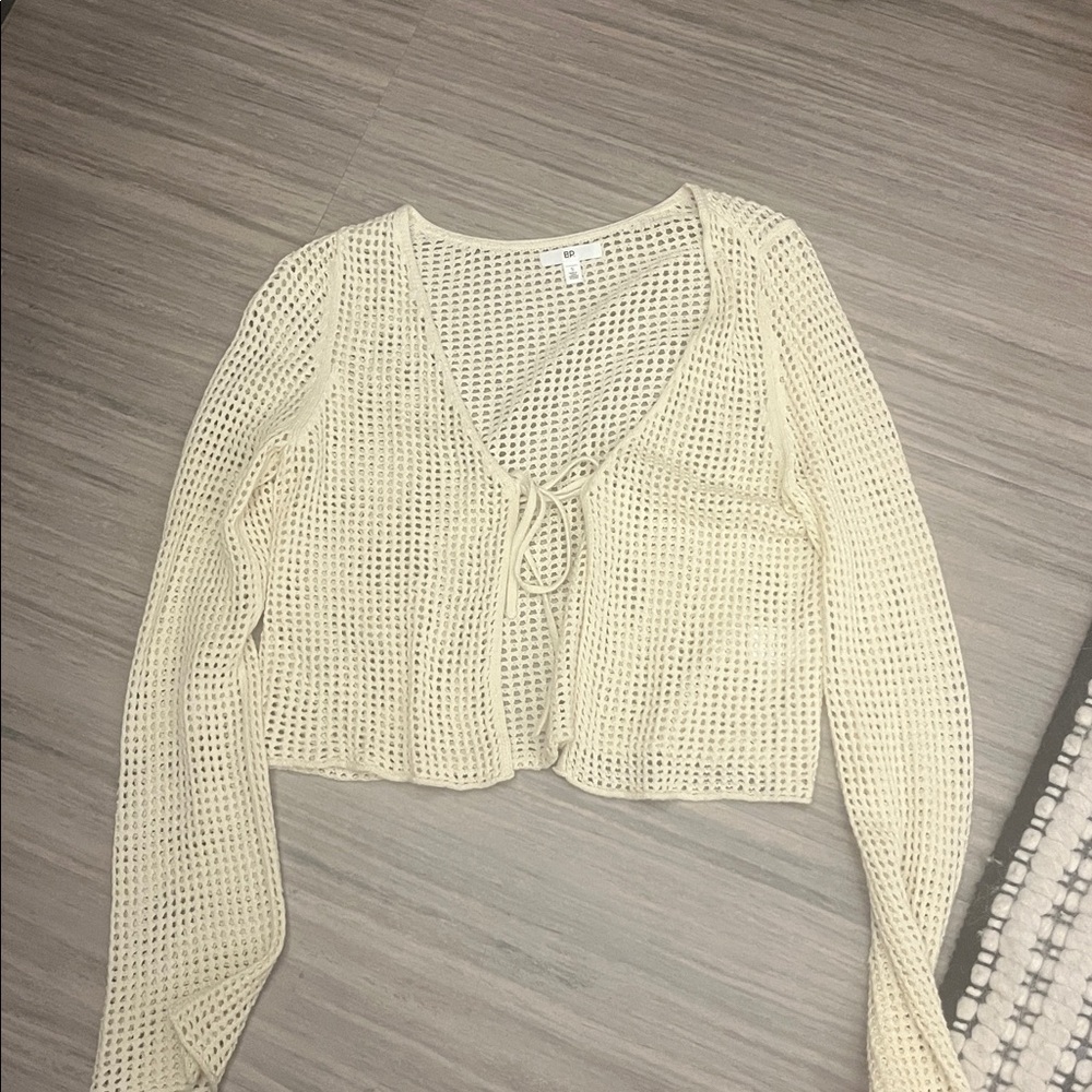 BP Cream Open-Knit Cardigan